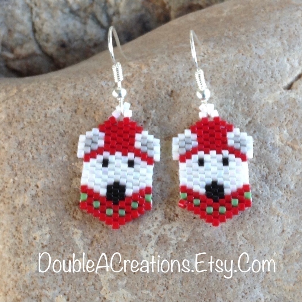 POLAR Bear Beaded Earrings, New, Handmade by Me